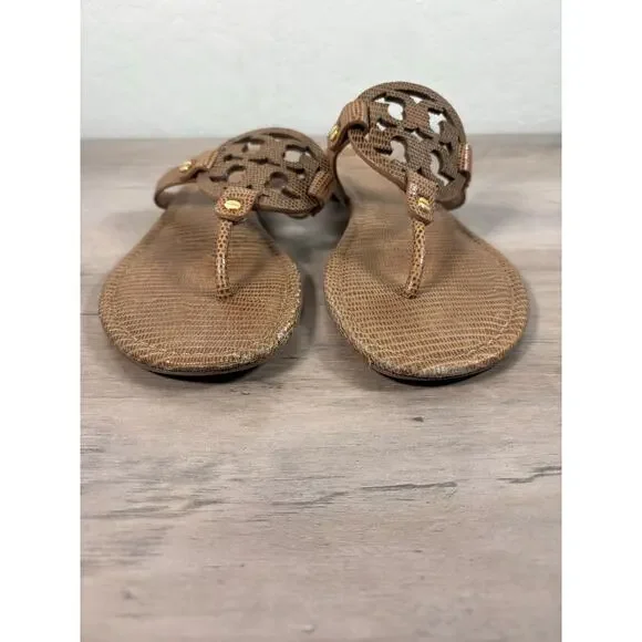 Tory Burch Brown Snake Skin Women's‎ Thong Logo Sandal Size 10M- EUC - Picture 3 of 9